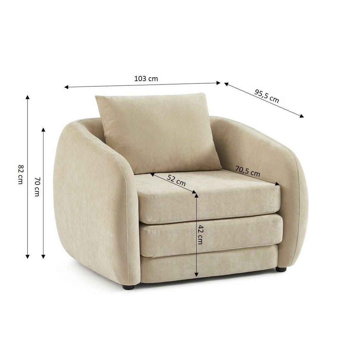 Fauteuil déplimousse tissu chenille PAZ beige, BAÏTA