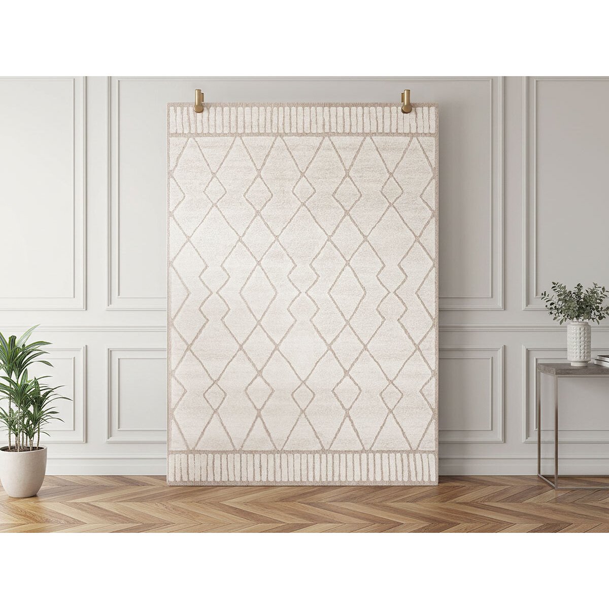 Tapis poils ras style ethnique, AGOSTO beige, BOBOCHIC