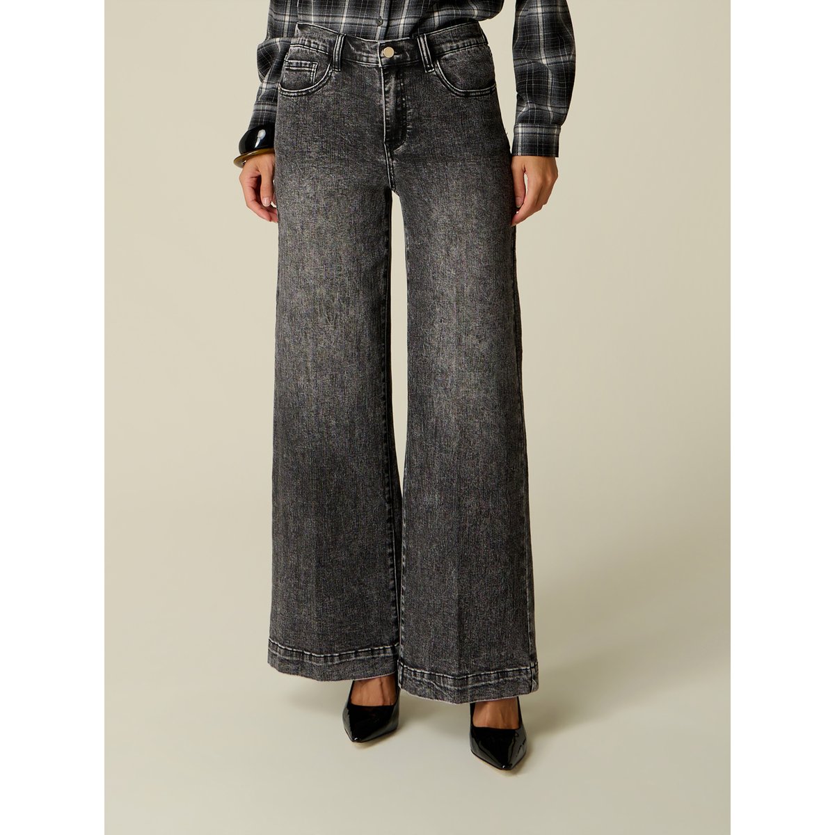 Jean wide leg délavage stone washed gris, OLTRE