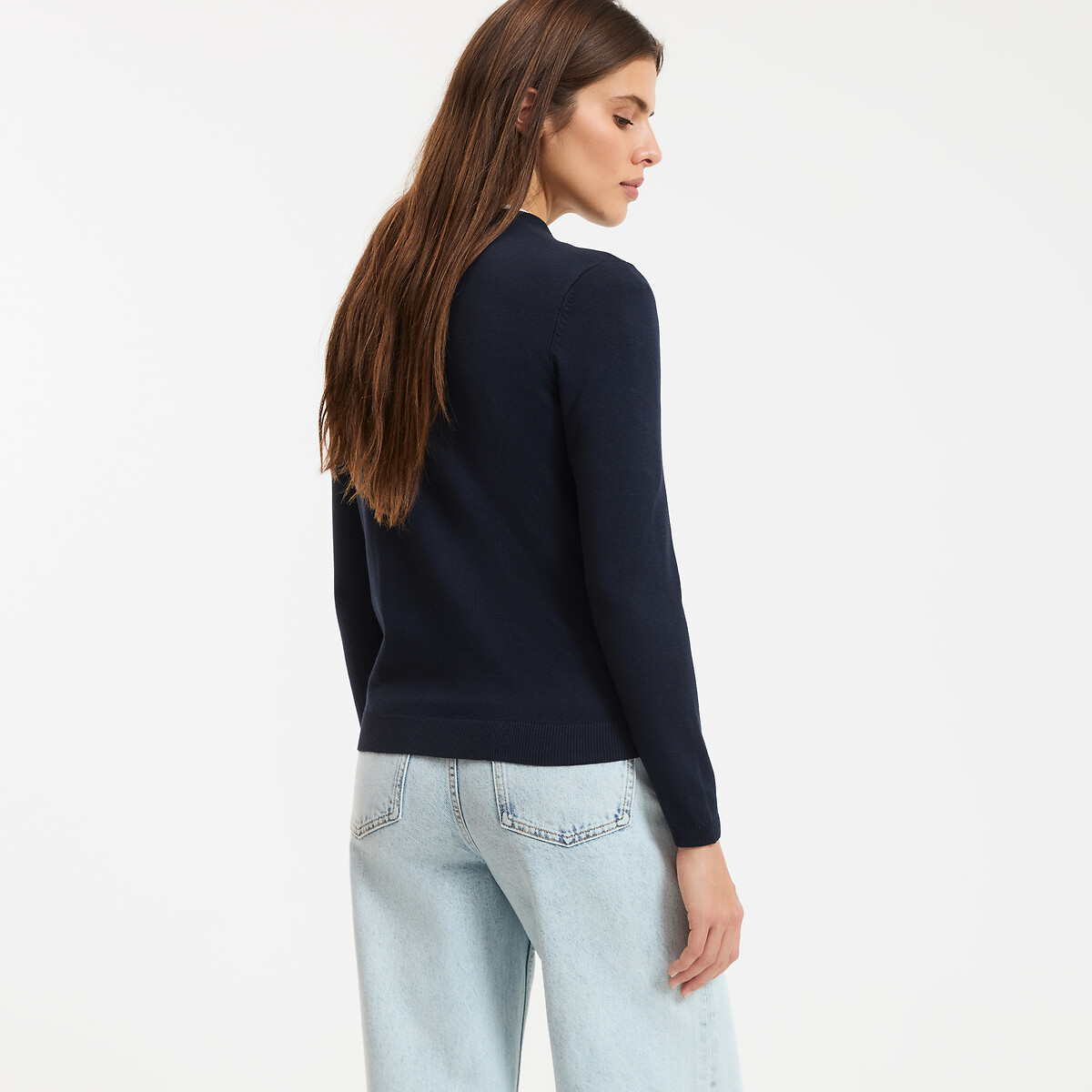 Cardigan boutonné, col rond, en fine maille bleu marine, LA REDOUTE COLLECTIONS