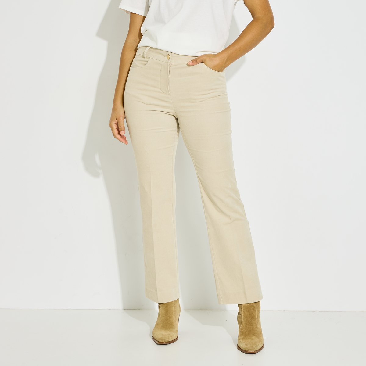 Pantalon droit velours raccourci beige, GRAIN DE MALICE