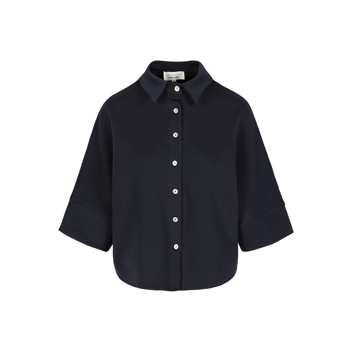 T-shirt col polo boutonné bleu marine, LOLALIZA