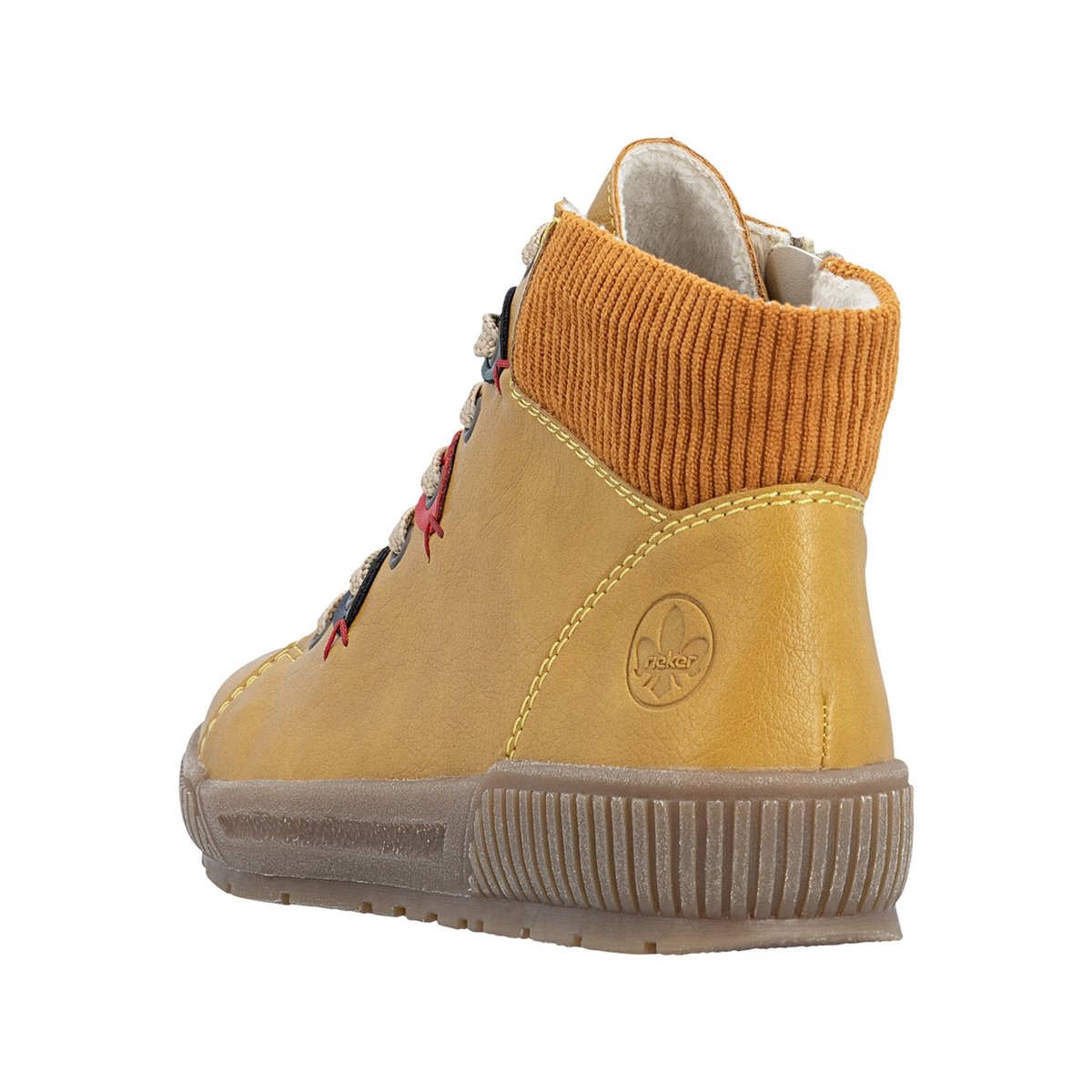 Bottines jaunes à talon plat pourvues de lacets et d'un zip latéral jaune, RIEKER