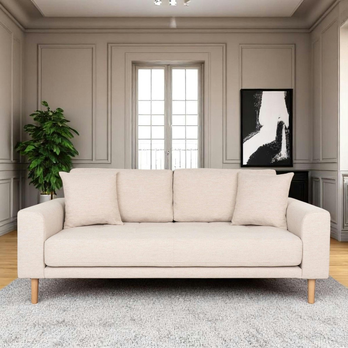 Canapé droit moderne en tissu AMSTERDAM beige sable - 2,5 places, PIER IMPORT