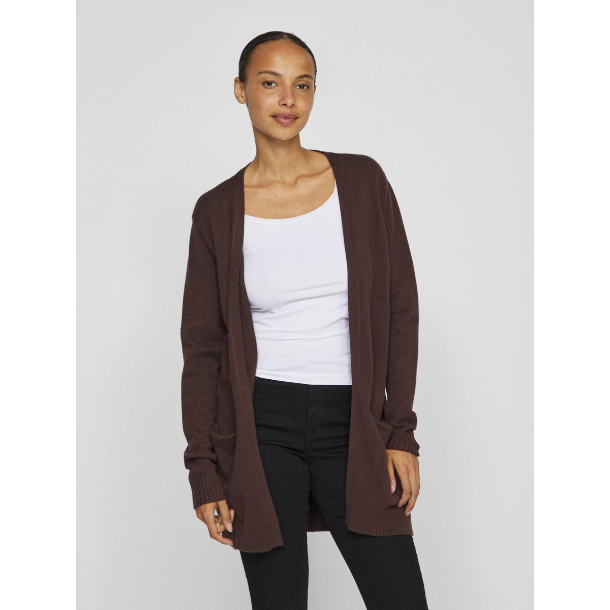Cardigan en fine maille marron chocolat, VILA