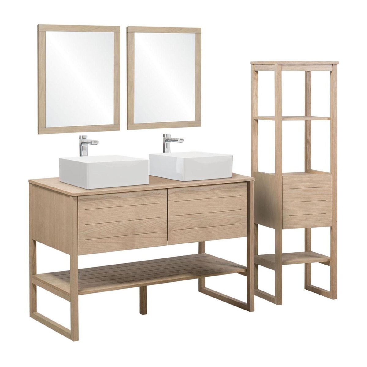Meuble double 120cm chêne vasques carrées miroirs colonne ATOLL v002233, MOB IN