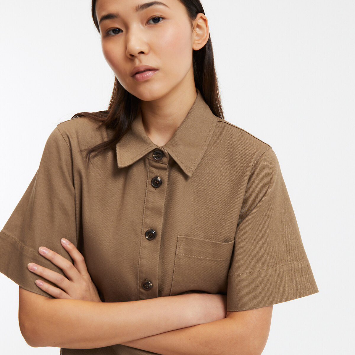 Robe courte en denim marron bronze, LA REDOUTE COLLECTIONS