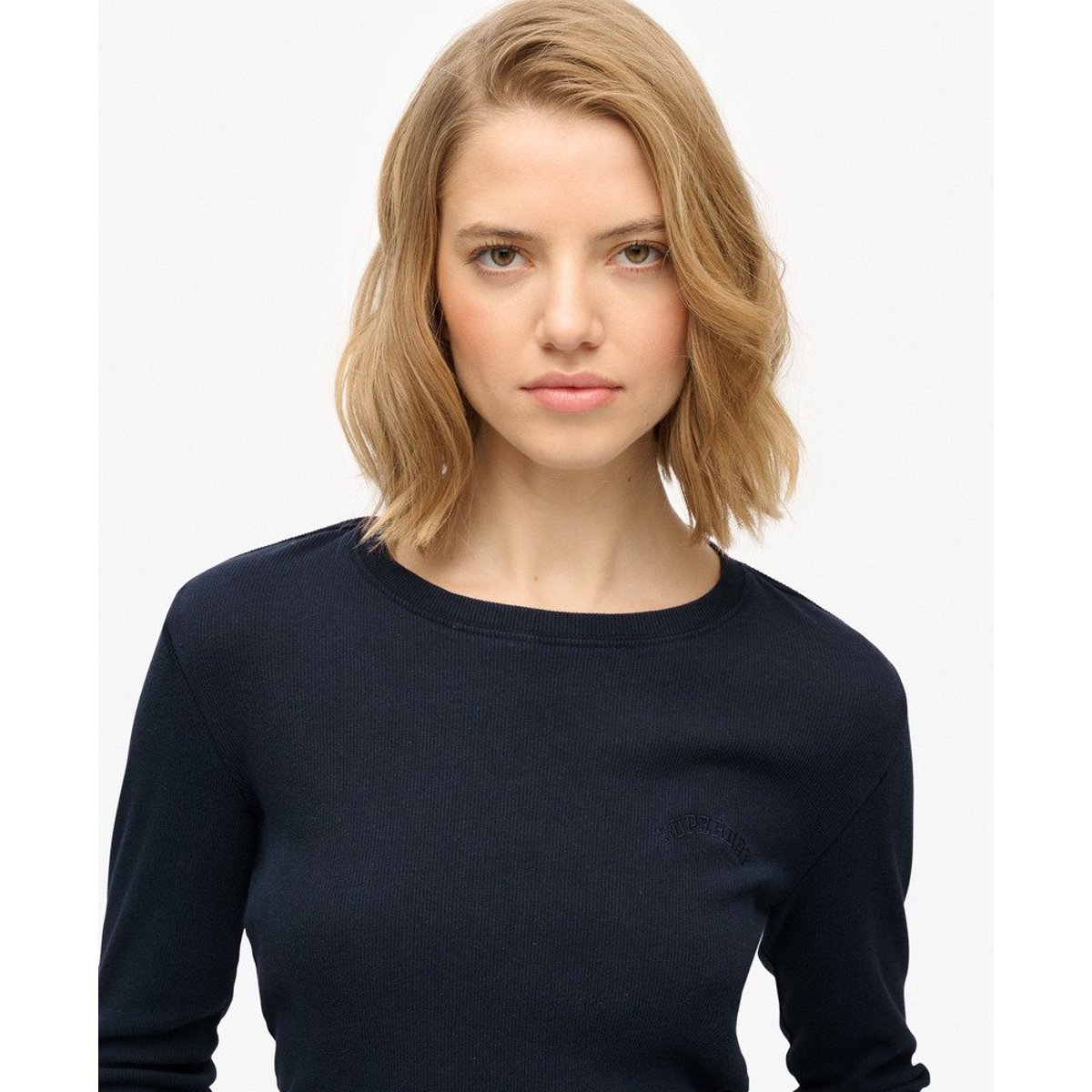 Haut côtelé teint Athletic Essentials Logo bleu marine éclipse, SUPERDRY