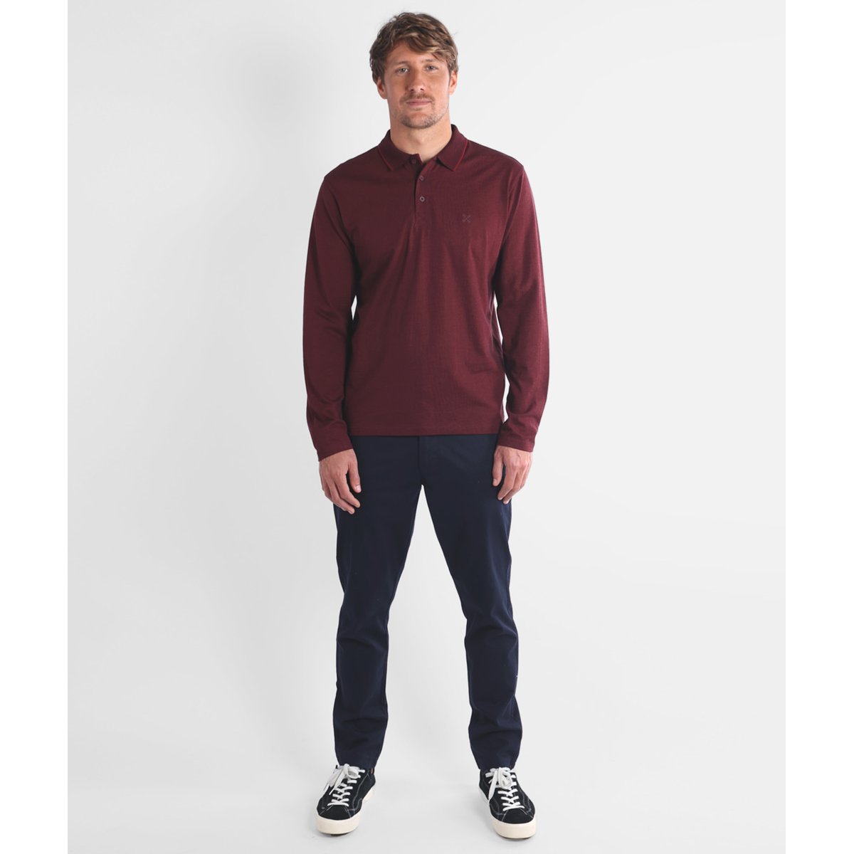 Polo manches longues texture NAVAL plum, OXBOW