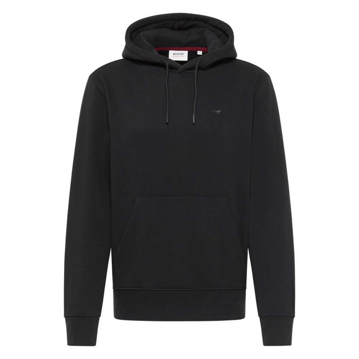 Sweat en coton noir avec un col à capuche et cordon de serrage noir, MUSTANG