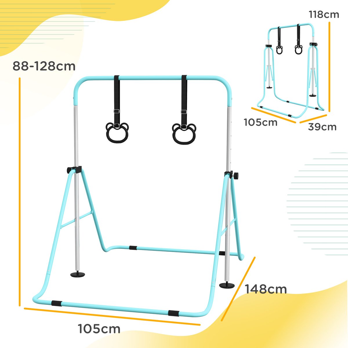 Barre de gymnastique pour enfants Acier Cyan couleur unique, HOMCOM