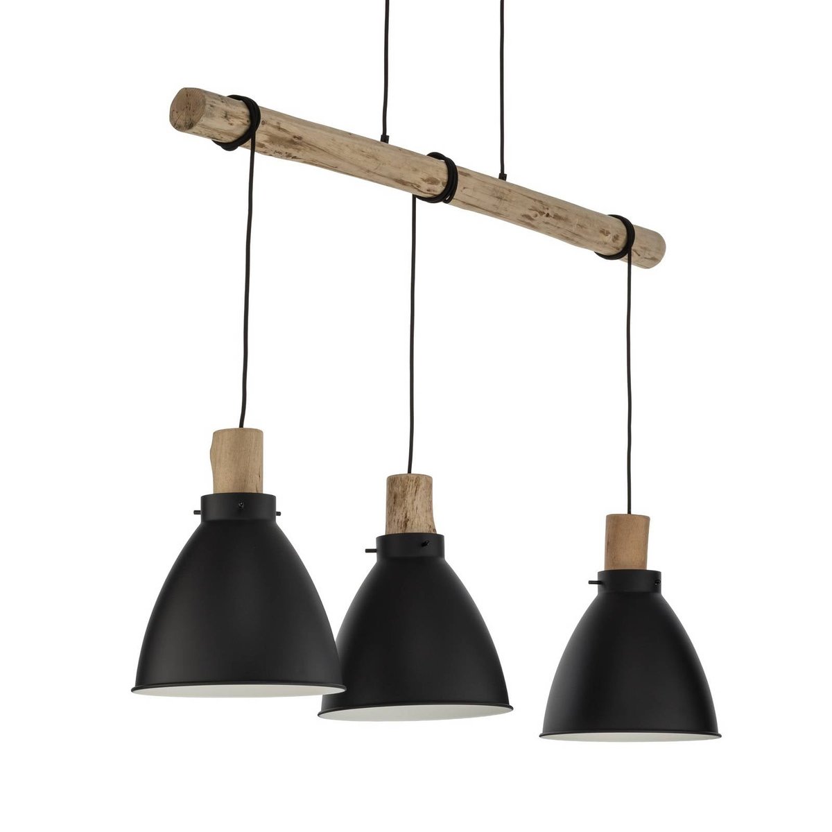 Suspension en métal scandinave, Trebale noir, bois clair, LINDBY