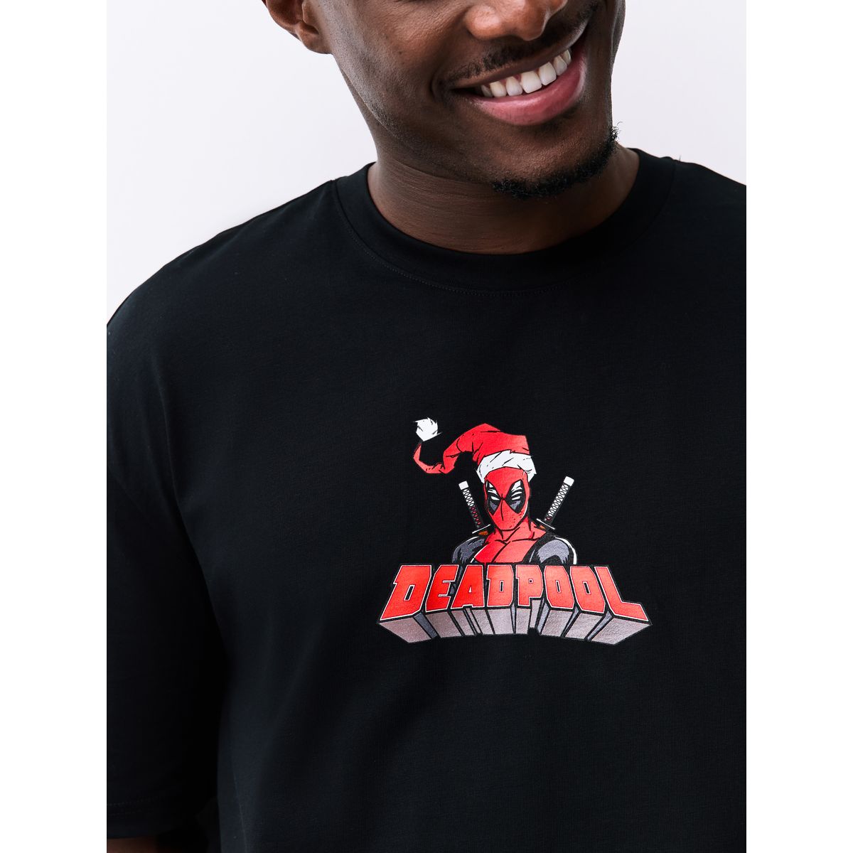 T-shirt de noël à imprimé graphique deadpool noir, NEXT
