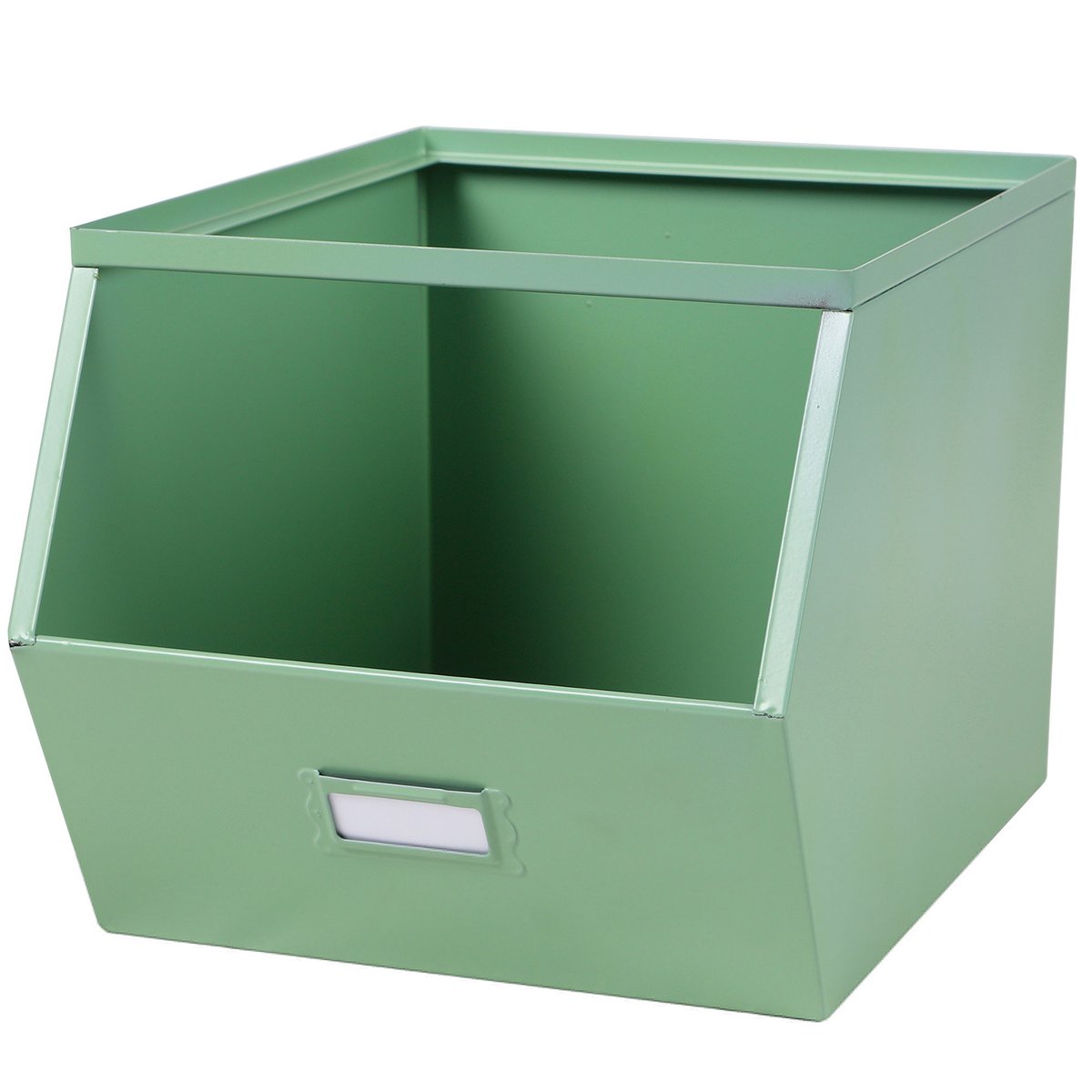 Casier de rangement en métal vert empilable avec étiquette 32x23x21cm vert, WADIGA