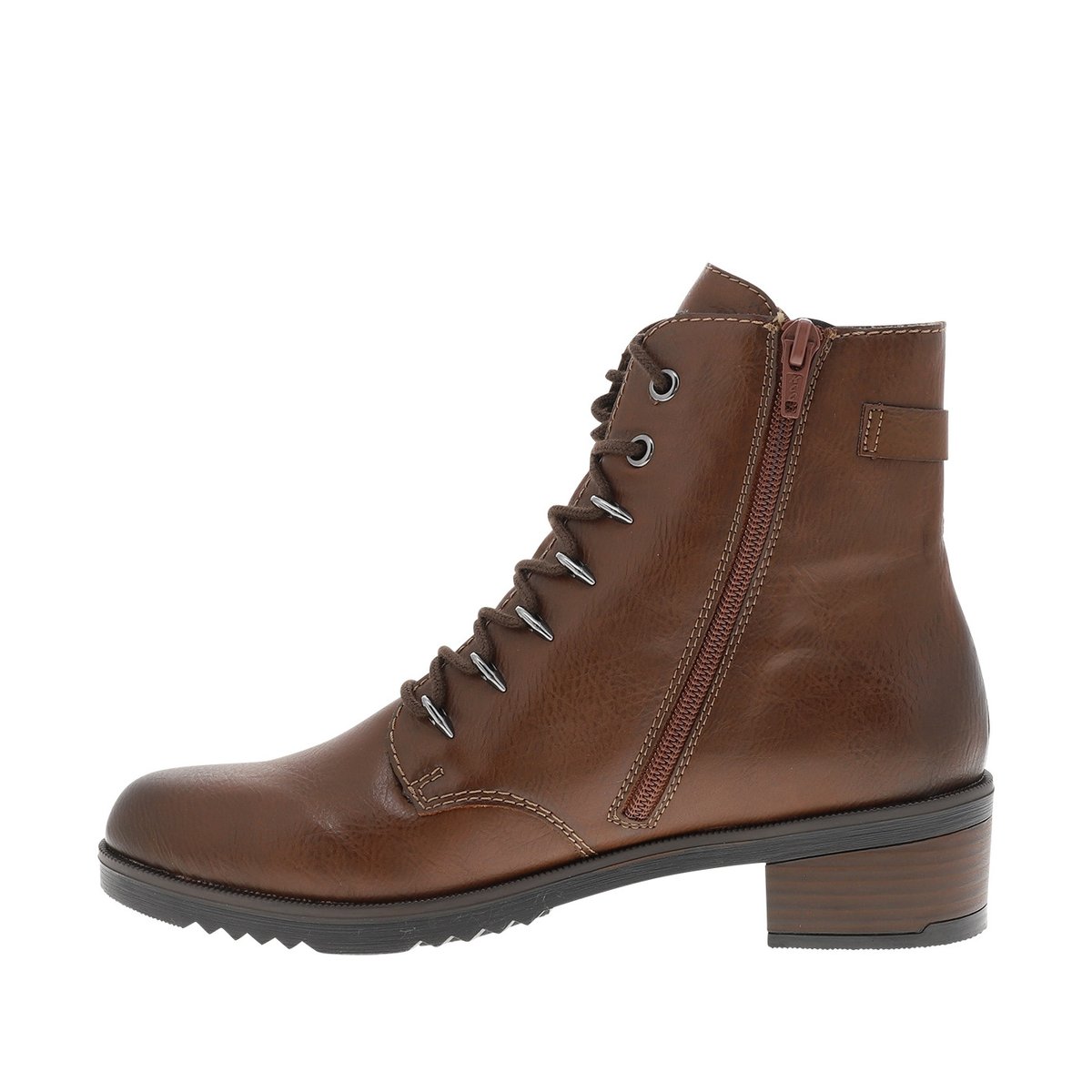 Bottines marron à talon décroché moyen munies de lacets et d'un zip latéral marron, RIEKER