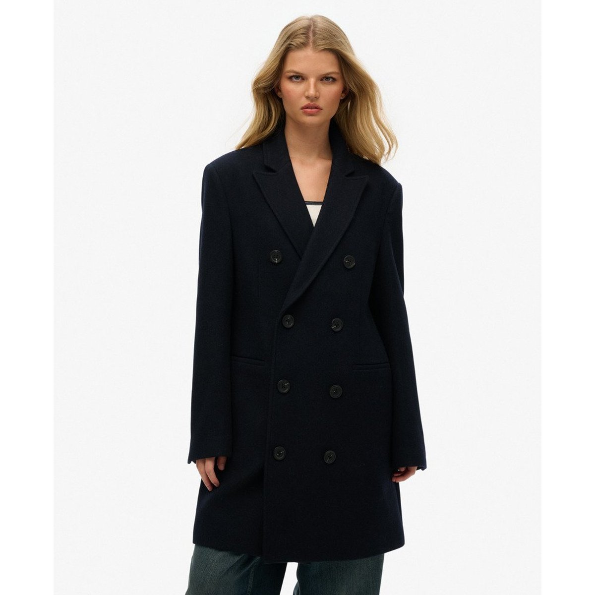 The Merchant Store - Manteau de ville oversize bleu marine, SUPERDRY