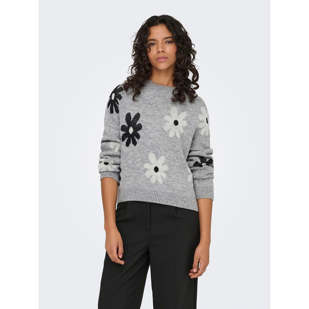 Pull a maniche lunghe con stampa floreale fantasia grigio, ONLY