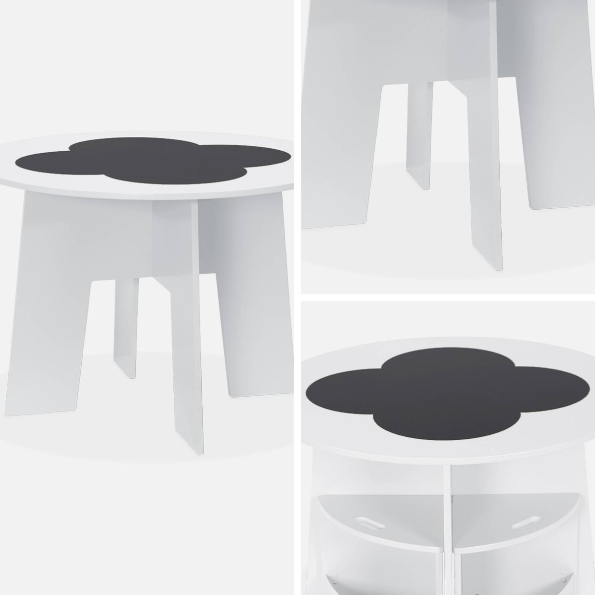 Table effet ardoise pour enfant 4 chaises avec rangement NEPHOS blanc, SWEEEK