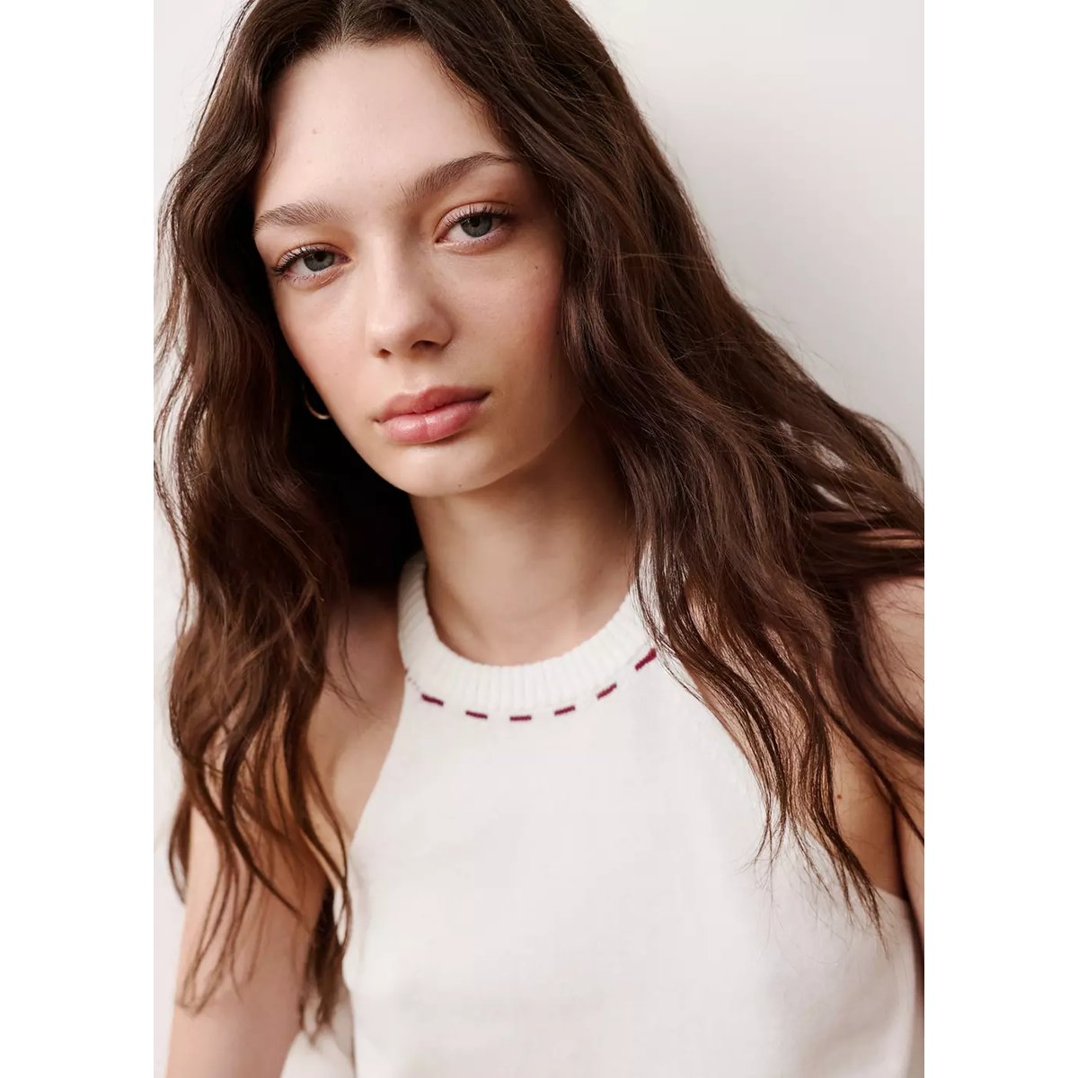Top halter en maille contrastante blanc cassé, MANGO TEEN