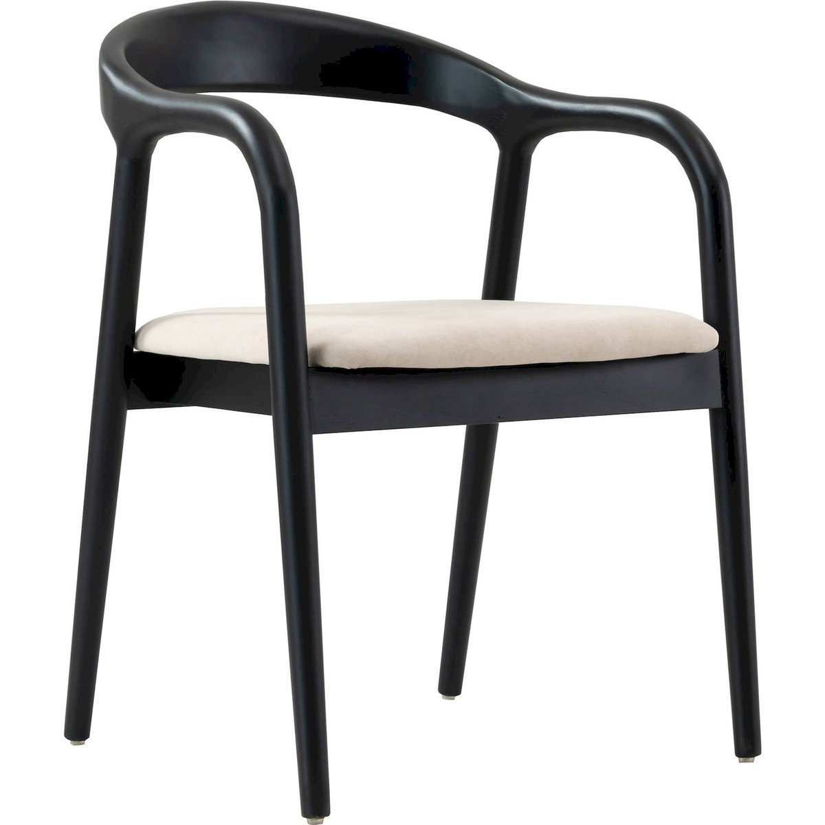 Chaise de salle à manger en bois tapissée beige et noir velours, RECOLLECTION