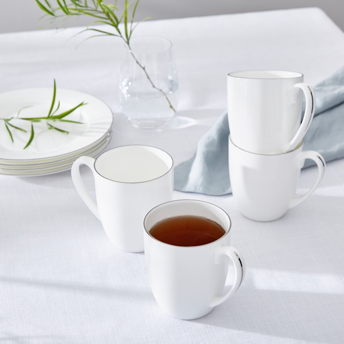 Set of 4 Serendipity Platinum Barrel Shape Mugs white, ROYAL WORCESTER