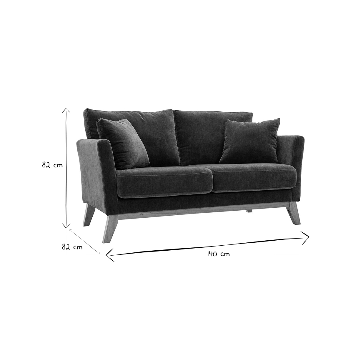 Canapé scandinave déhoussable 2 places en tissu chenille terre brûlée et bois clair OSLO kaki, MILIBOO
