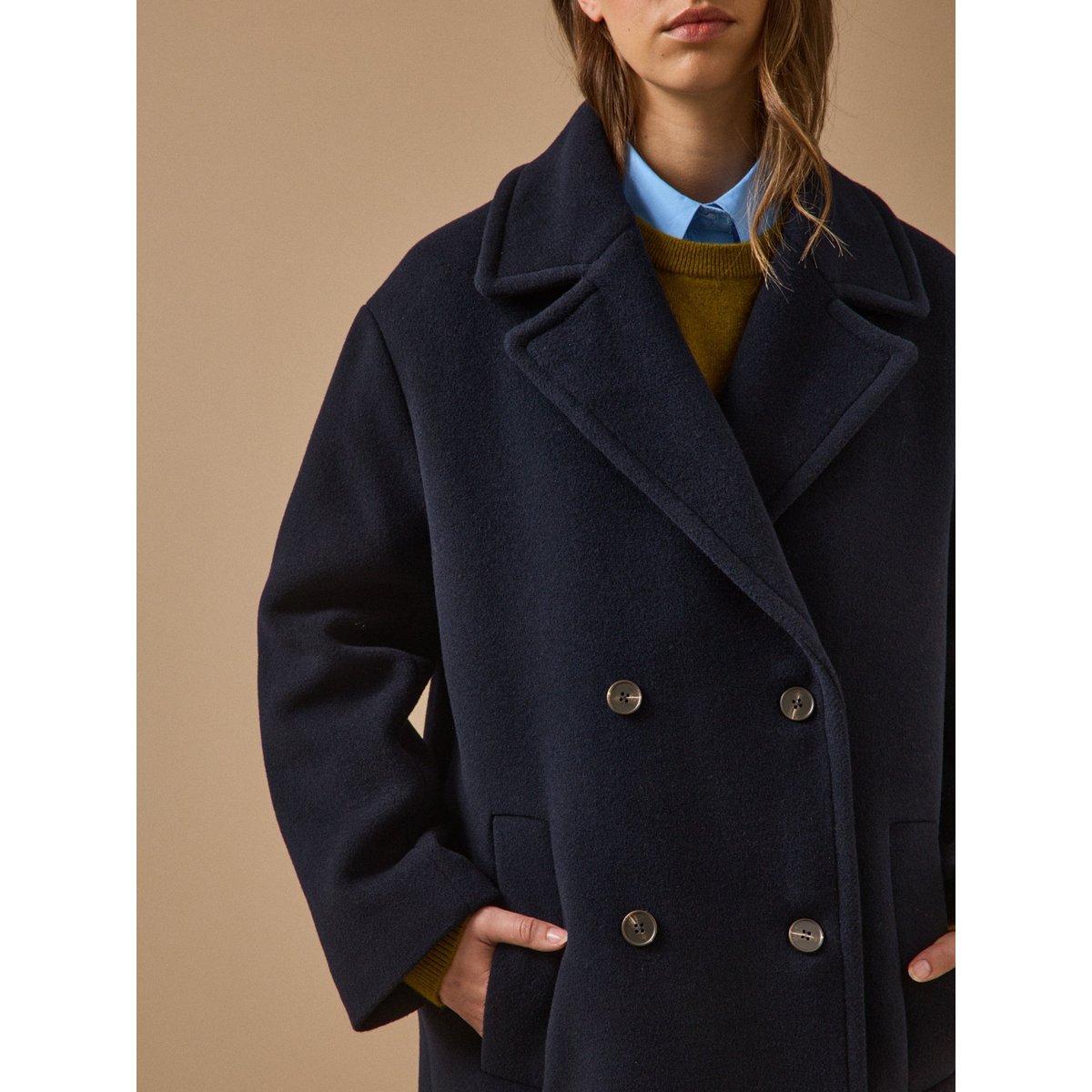 Manteau long lainage uni marine, CYRILLUS