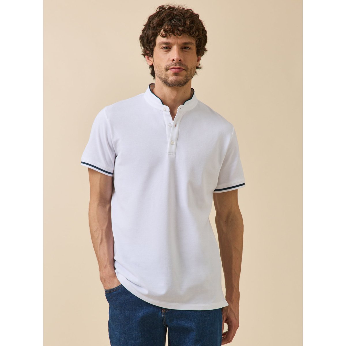 Polo col officier coton biologique blanc, CYRILLUS