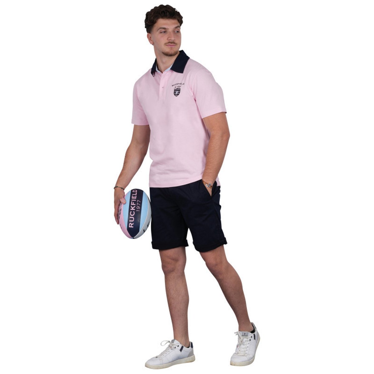Polo en coton rose uni pourvu d'une coupe droite et d'un col boutonné rose, RUCKFIELD