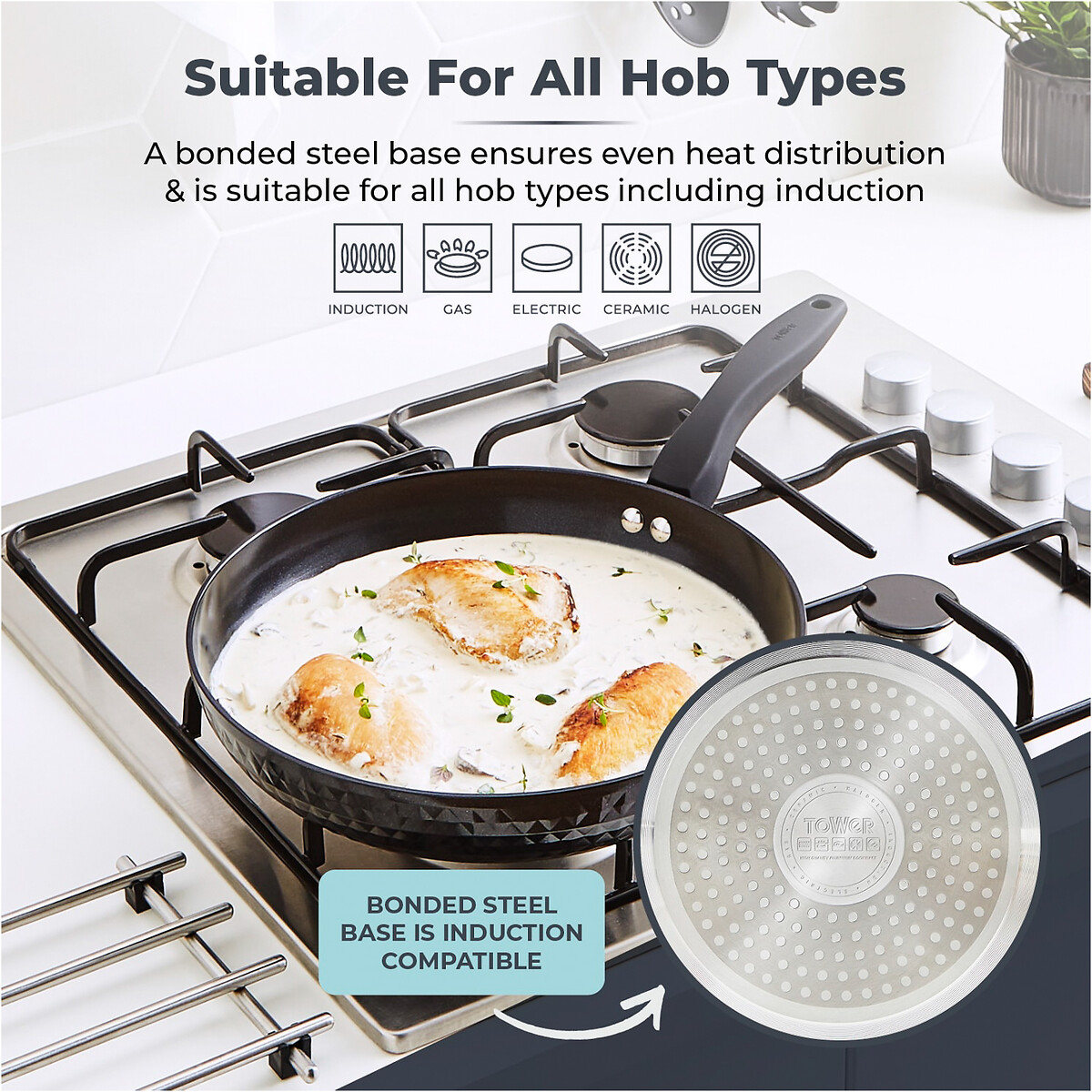 28cm Diamo Frying Pan with Black Diamond Coating black, TOWER