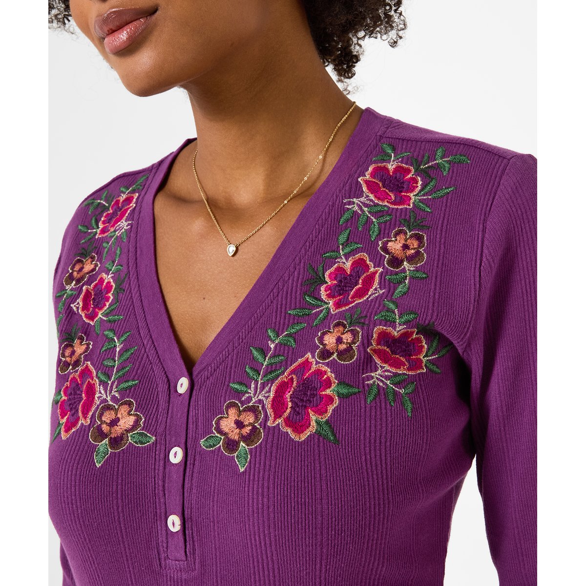 Henley en Jersey Brodé Fleuri violet, JOE BROWNS