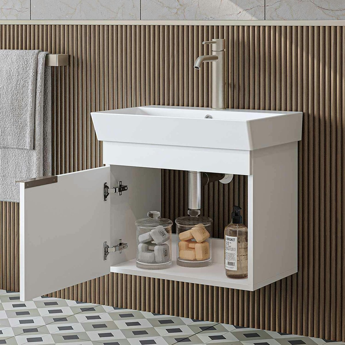 Meuble vasque 59 cm 1 porte NORIA blanc, PIER IMPORT