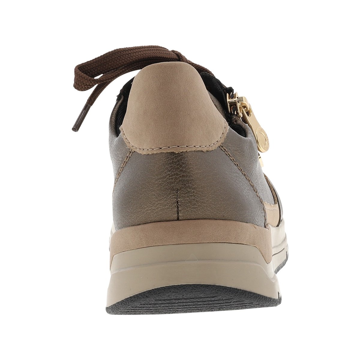 Baskets running bronze à talon plat avec des lacets et un zip latéral marron, RIEKER