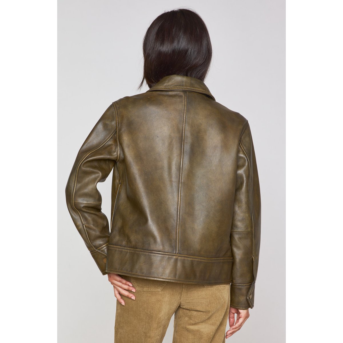 Veste en 100% cuir FIERCE kaki, Maison 123