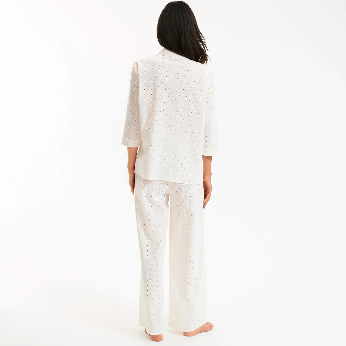 Pyjama en broderie anglaise, pur coton ivoire brodé, ANNE WEYBURN