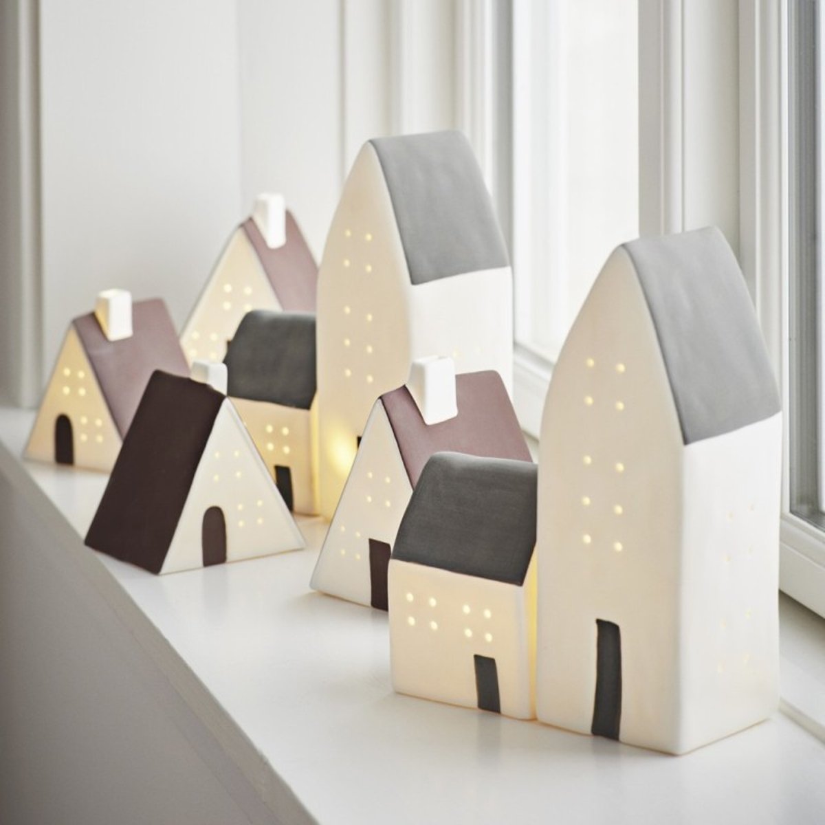 Petites maisons porcelaine led set de 2 blanc, MADAM STOLTZ