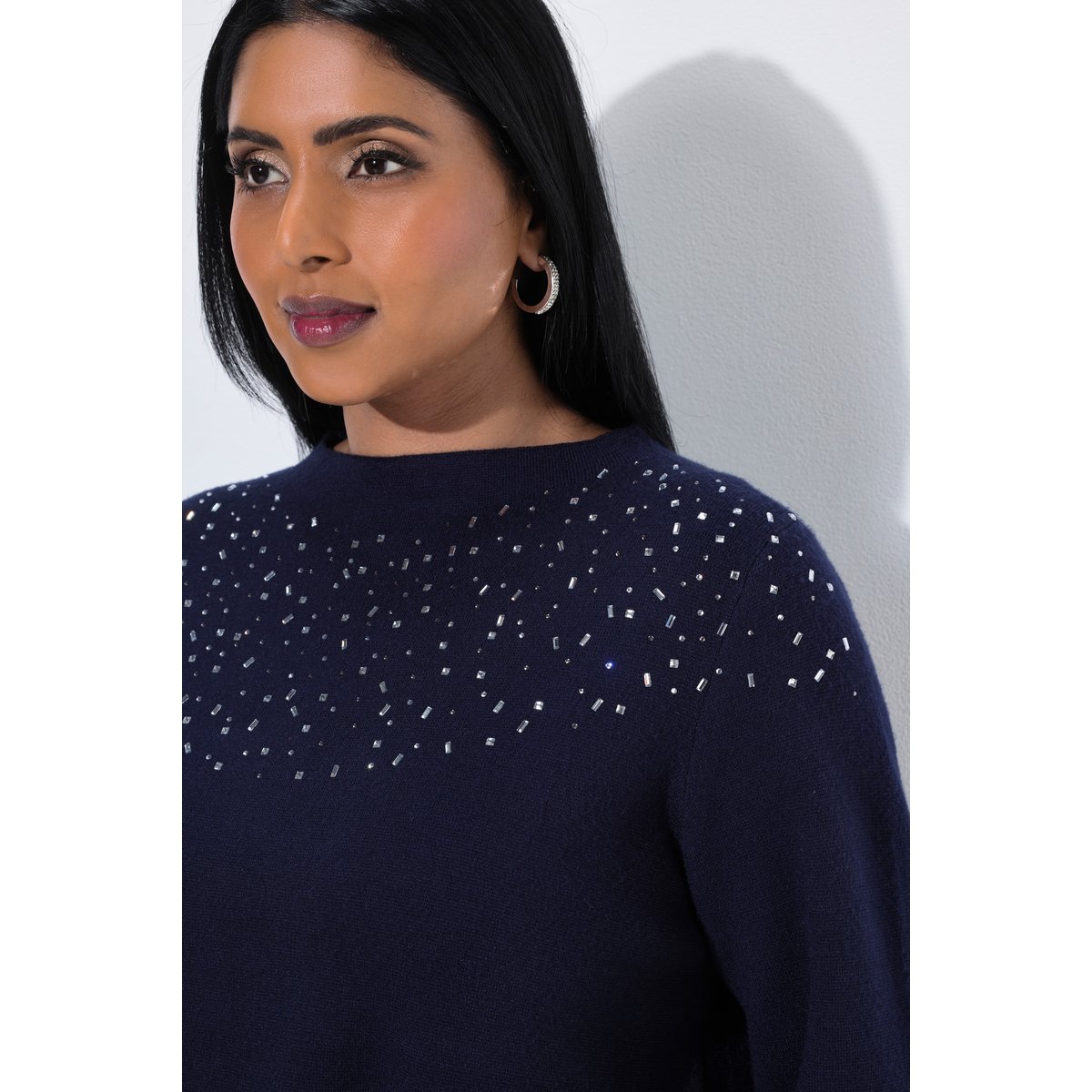 Pull en maille Milano, petits strass marine foncé, ULLA POPKEN