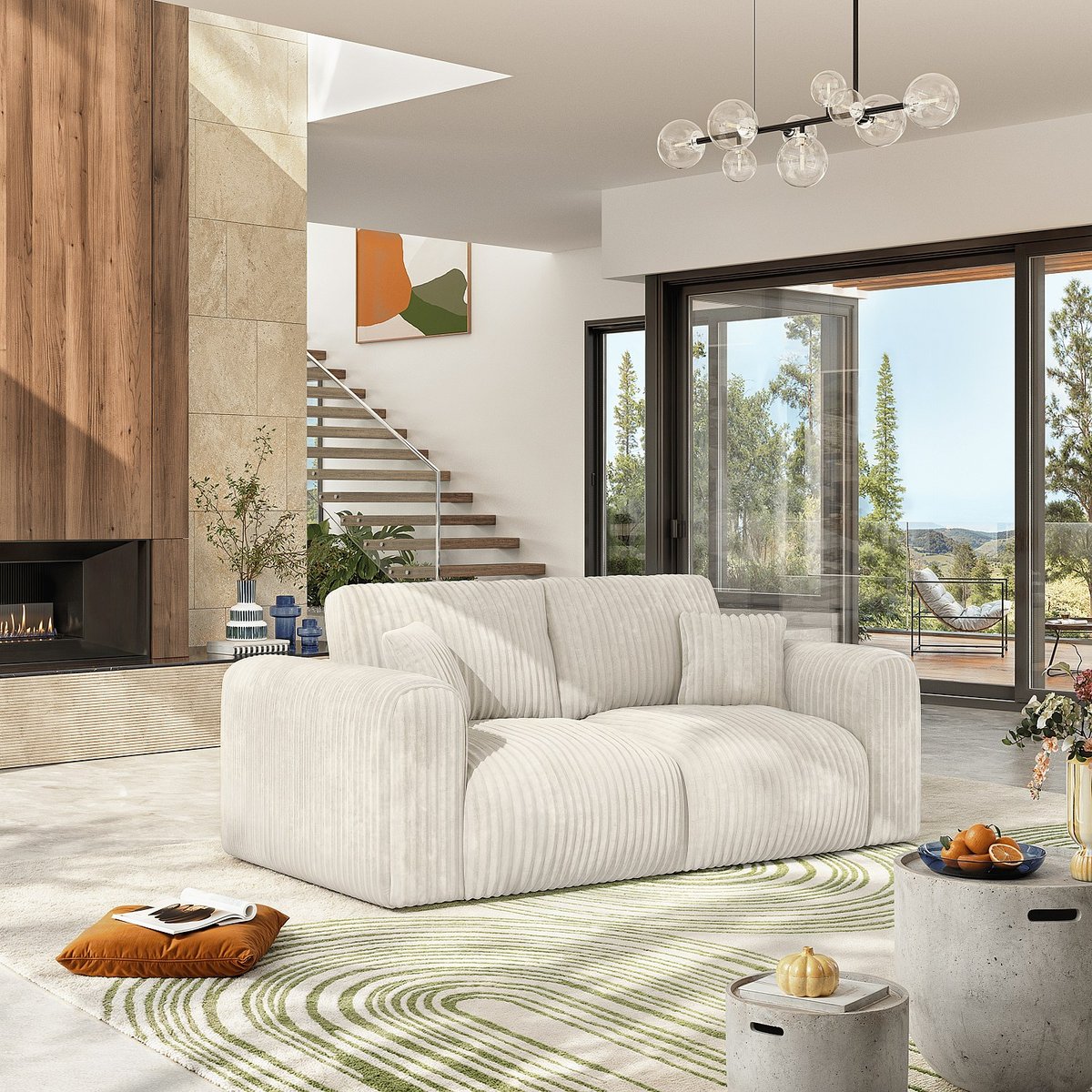 Canapé fixe tissu ALEYA beige, HABITAT