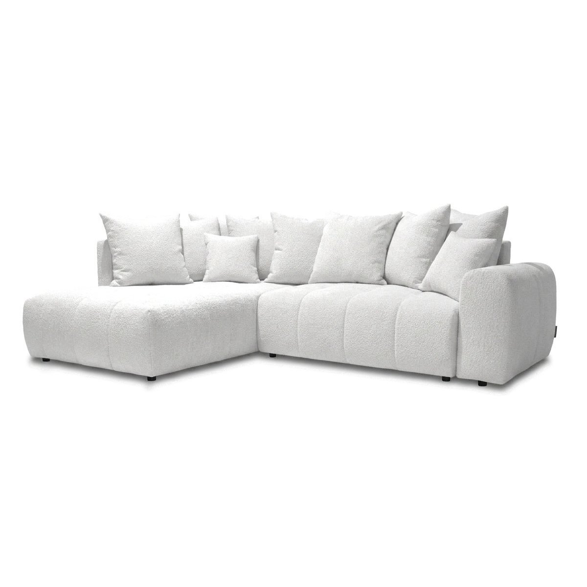 Canapé d'angle convertible 4 places en tissu bouclette, ROXELANE blanc, BOBOCHIC