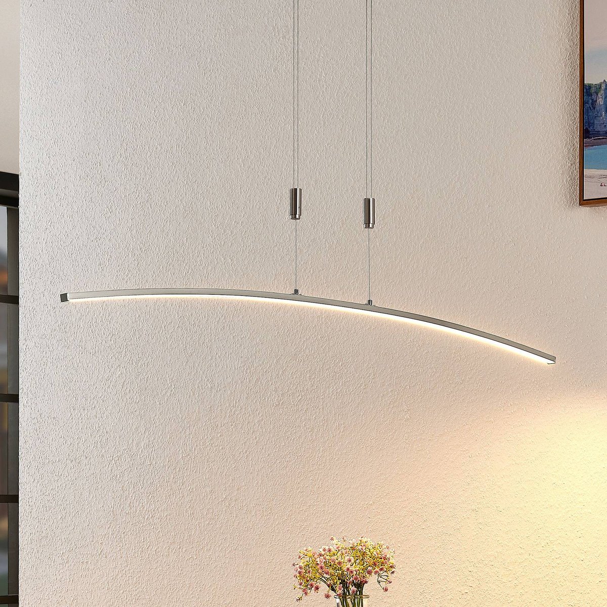 Suspension en métal moderneLED, Phillie nickel satiné, LINDBY