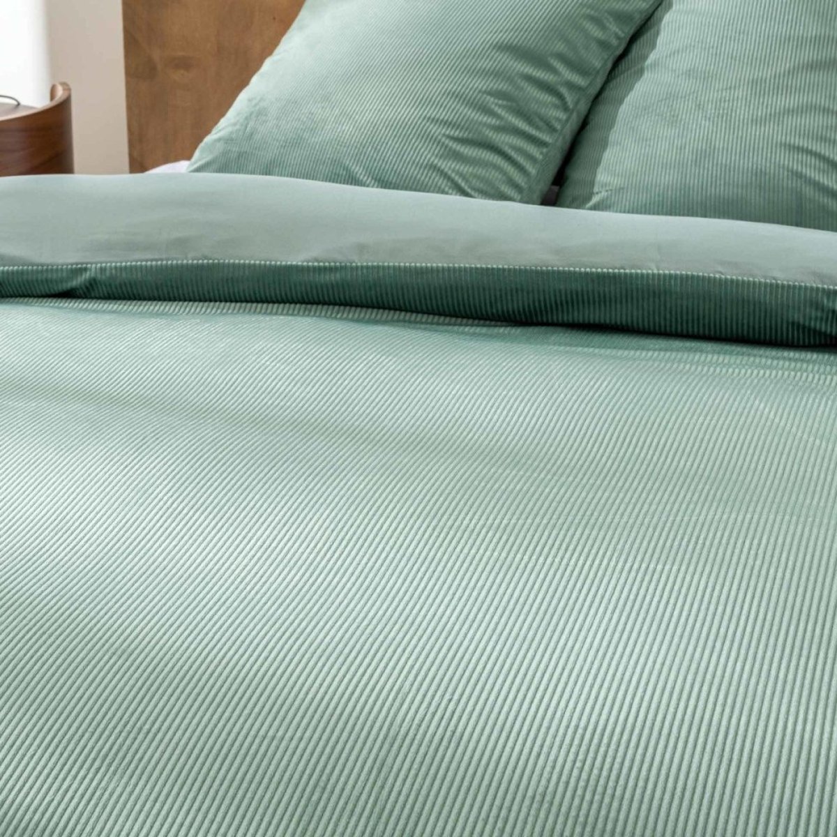 Housse De Couette 240x220 + 2 Taies Velours Côtelé Vert Cèdre vert, DECORATIE