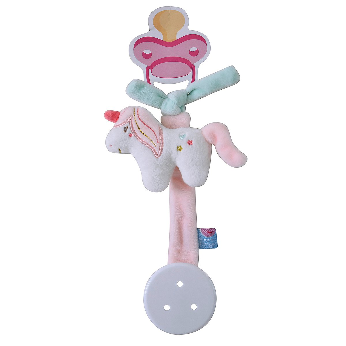 Attache tetine licorne rose, SUCRE D'ORGE