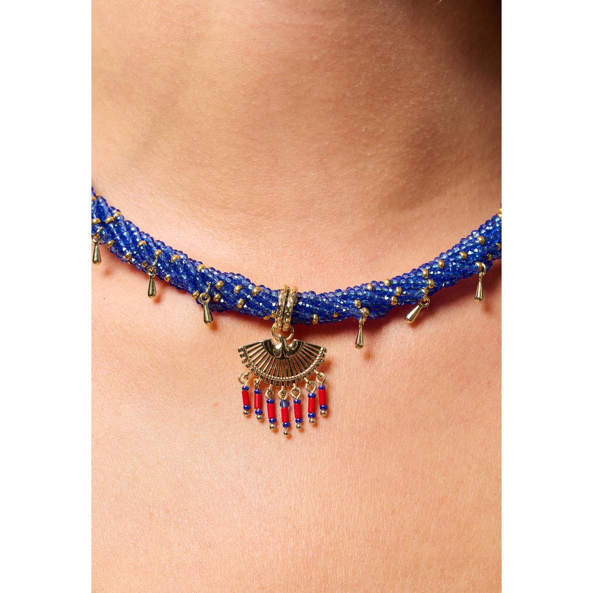 Collier de perles avec pampilles et pendentif BILKIS bleu, HIPANEMA