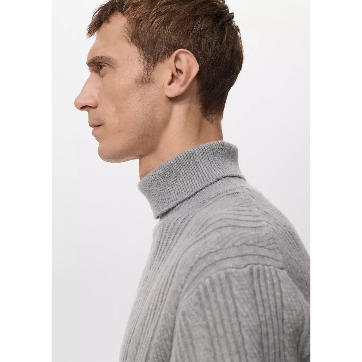 Pull-over col roulé structuré gris, MANGO MAN