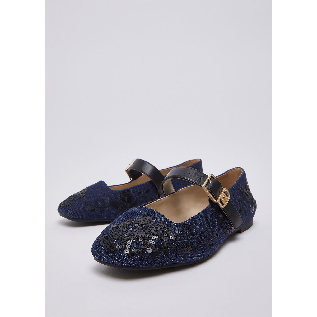 Ballerines en denim avec broderies denim foncé, LIU JO