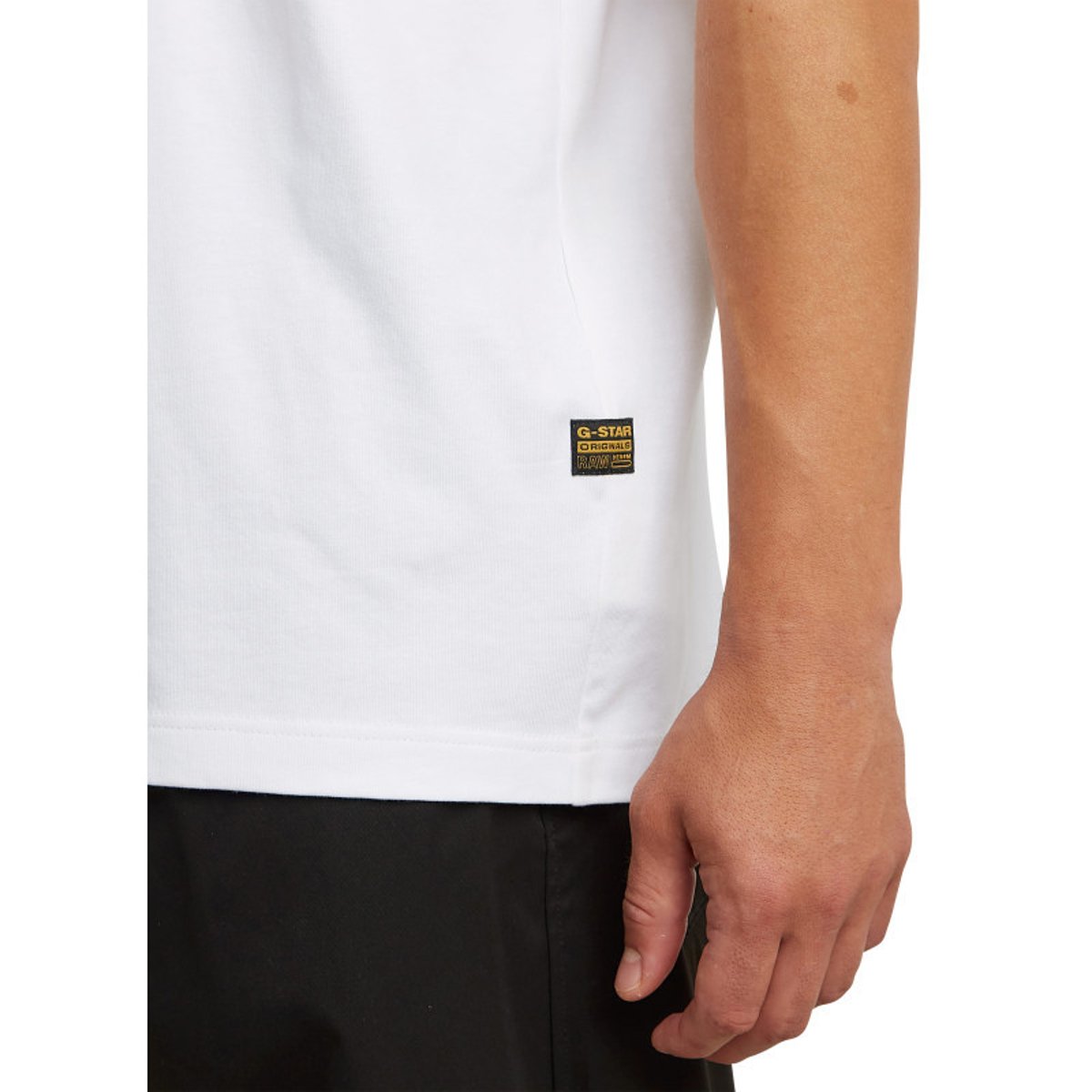 T-shirt en coton biologique bleu marine imprimé avec une coupe droite blanc, G-Star RAW