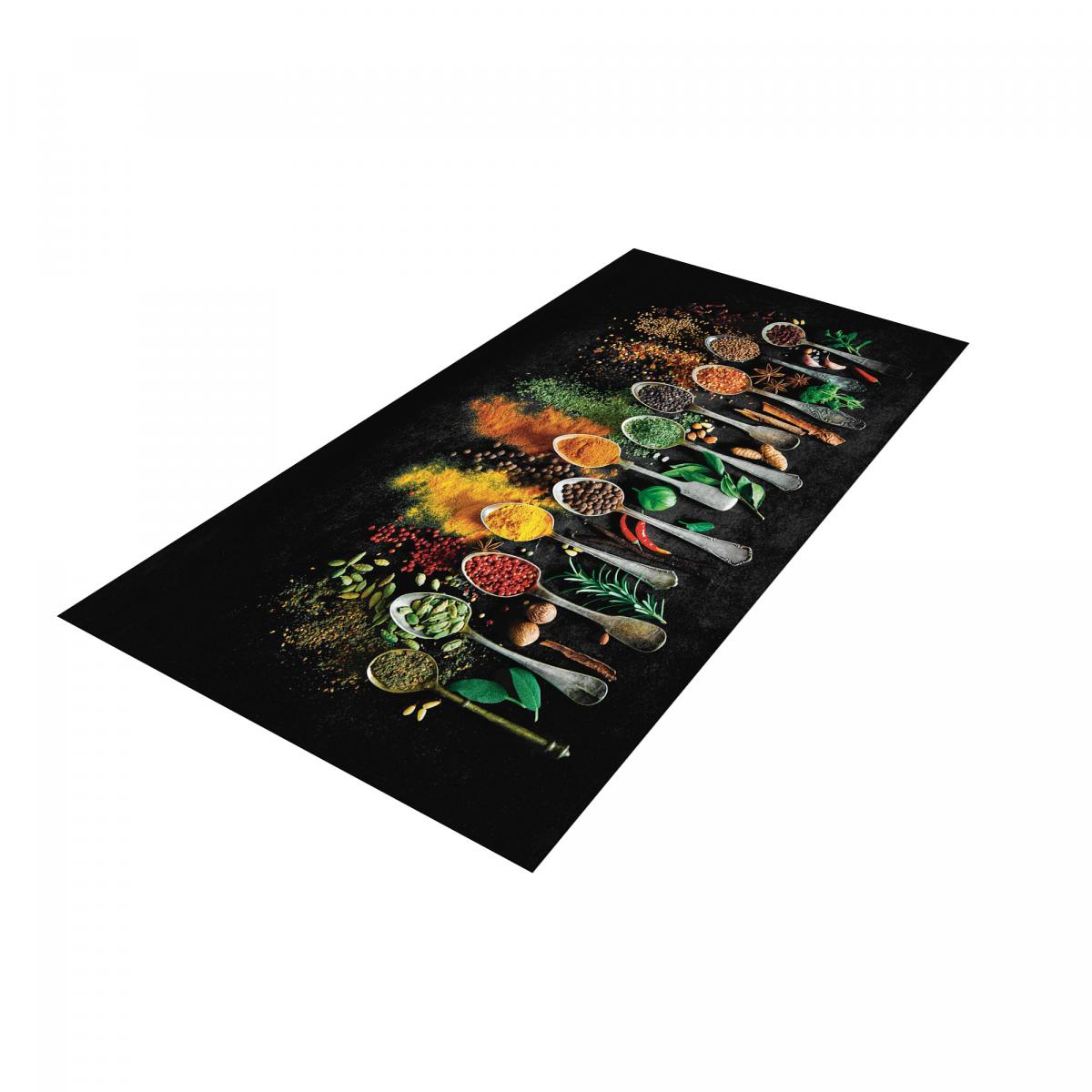 Tapis de cuisine lavable 30° LYN11 IMA noir, jaune, vert, UN AMOUR DE TAPIS