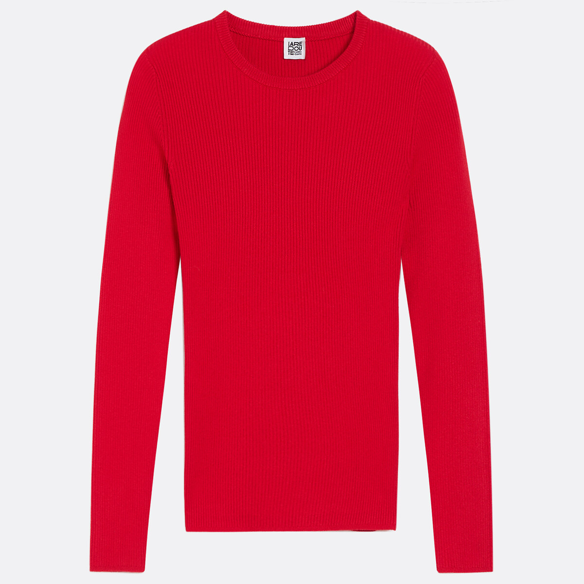 Pull col rond en maille finement côtelée rouge foncé, LA REDOUTE COLLECTIONS