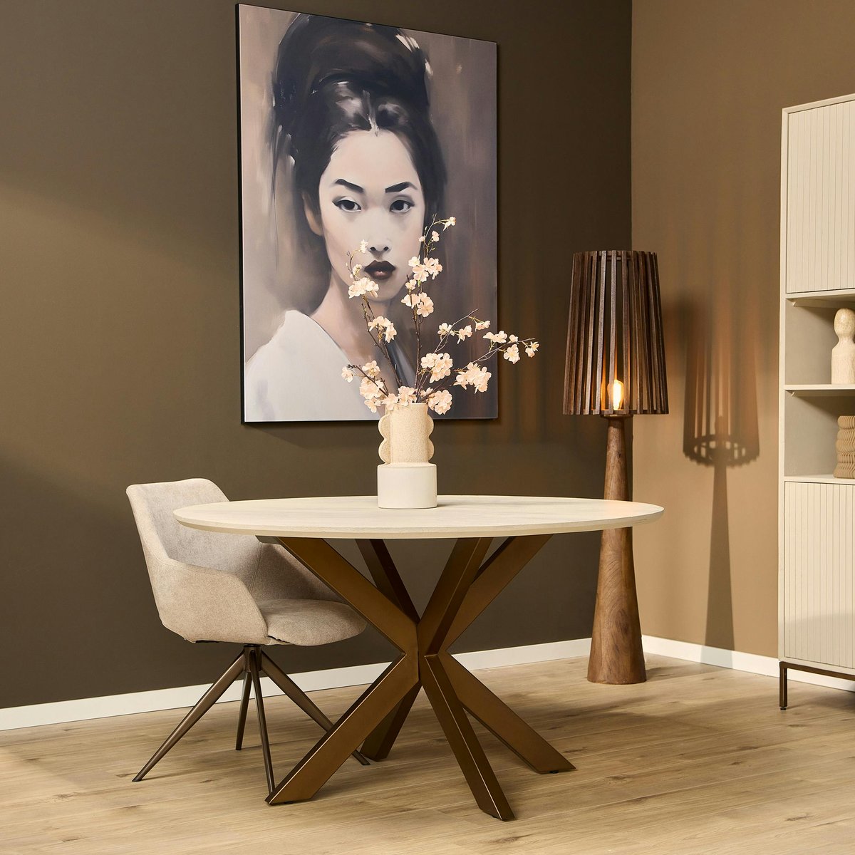 Table de repas ronde D150 cm CORTINA beige / bronze, PIER IMPORT