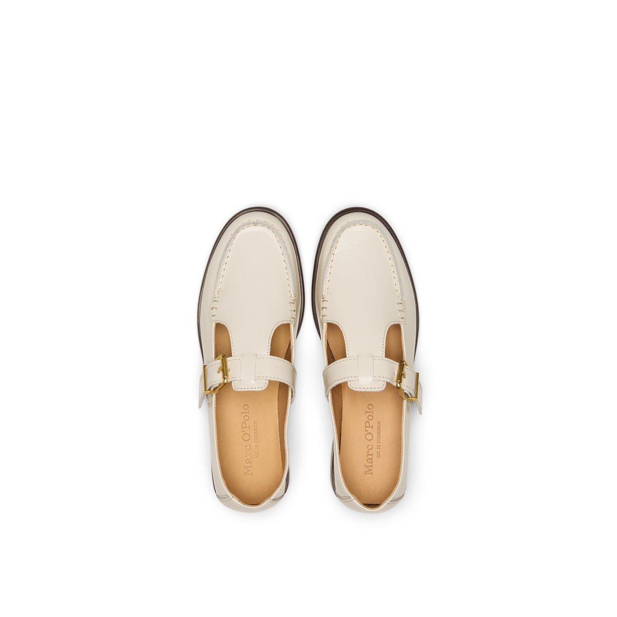 Mary-Jane Loafer Modèle Fiona en cuir de vache brillant beige, MARC O'POLO